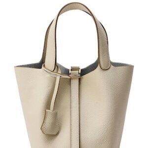 Tiffany & Fred Paris Cream Leather Top Handle Satchel Bag Purse Women's Bucket